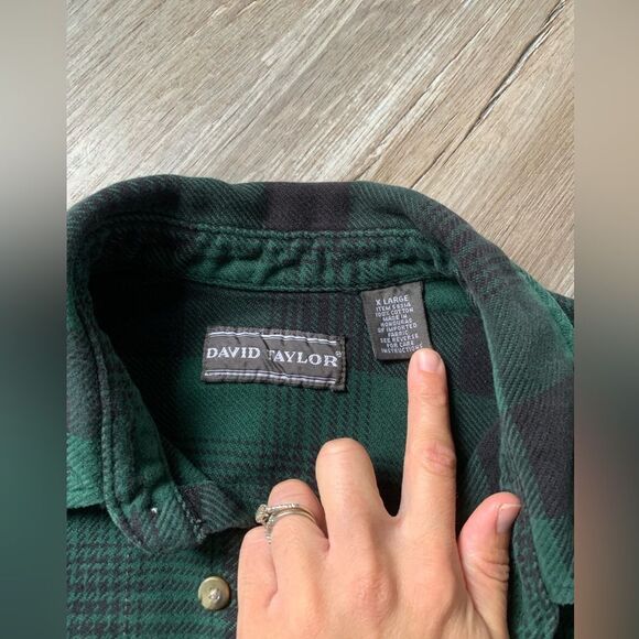 VTG David Taylor Grandpa Plaid Flannel Green Black Size XL - Picture 6 of 9